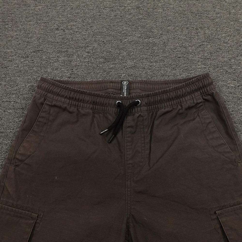 Volcom Pants Boys Large 12Y Brown Cargo Elastic Waist Drawstring Ripstop Cotton - Picture 2 of 11